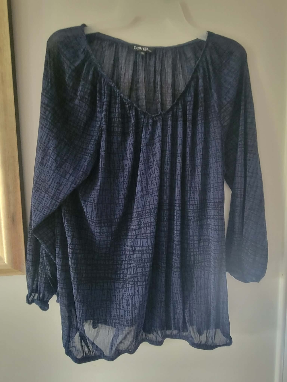 George Navy Textured Peasant Blouse